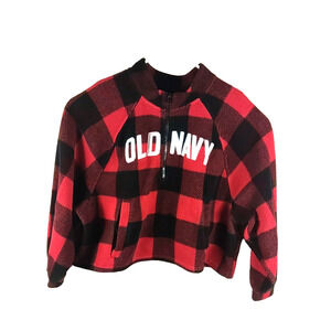 Old Navy Women's Fleece Buffalo Plaid Jacket Quarter Zip Size X L Red Black